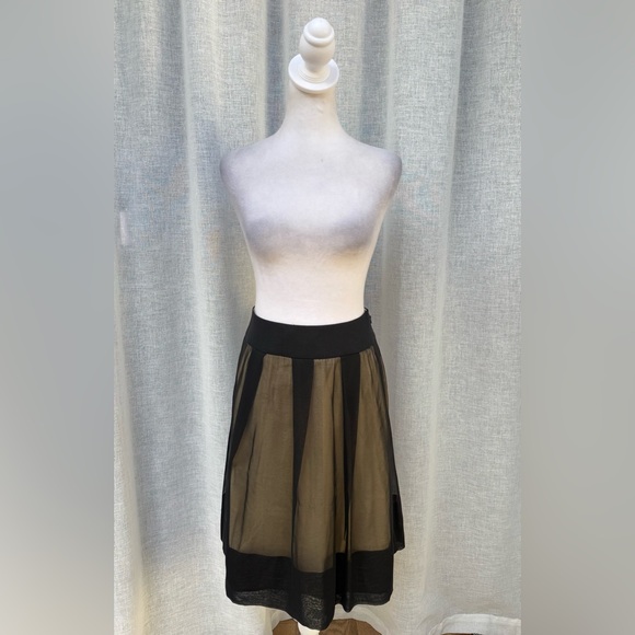 TeenFlo Canada black sheer tan pleated silk organza knee length skirt - Picture 2 of 11